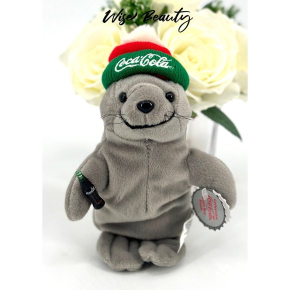 Coca-Cola Seal In Ski Cap Bean Bag Plush Collectible 1998 Gray Original Tag - Picture 1 of 7